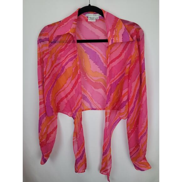 Maggy London Womens 100% Silk Crop Tie Abstract Blouse Preppy Clueless Y2K  10 - Picture 5 of 5